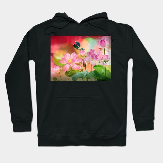 Lotus and Dragonfly in Dreamland Hoodie by redwitchart